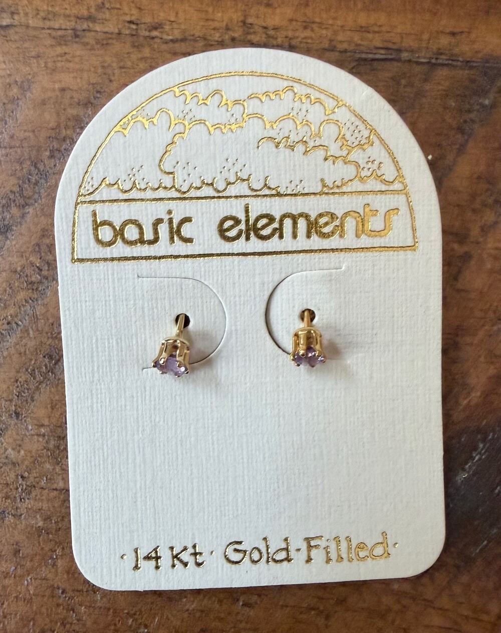 Basic Elements 14K Gold Filled Lavender Purple Stud Earrings Round 4mm New